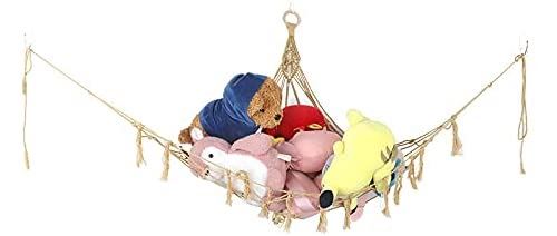 Hamac à jouets, hamac de rangement pour animaux en peluche, jouets en corde de coton tressé HAOBUY-Jaune 120*90cm