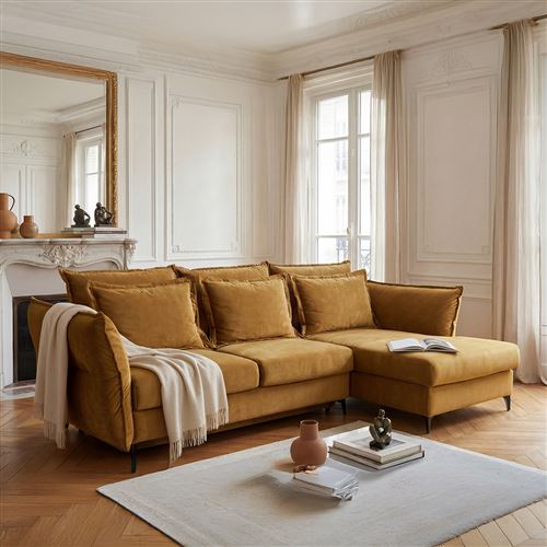 Canap&eacute; Velours Angle Droit Jaune Verduron - 3 Places