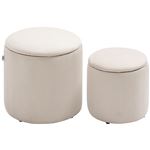Lot de 2 poufs velours cotelé - poufs coffres 2 en 1 - poufs emboitables - Ø 40 et 30 cm - tissu crème