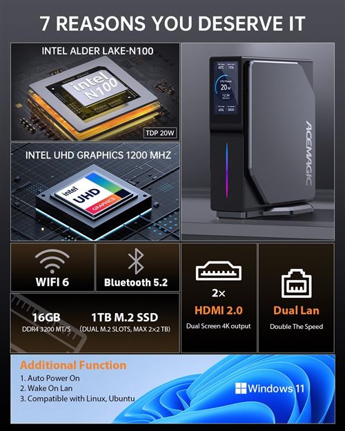 MINI PC NIPOGI Intel Core i5-12450H max 4.4GHz,16Go DDR4 512Go SSD, Windows  11 Pro - Cdiscount Informatique