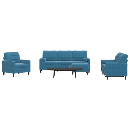 Non Communiqué Bleu Vidaxl 4-Delige Loungeset Met Kussens En Bolsters Fluweel Blauw3278390