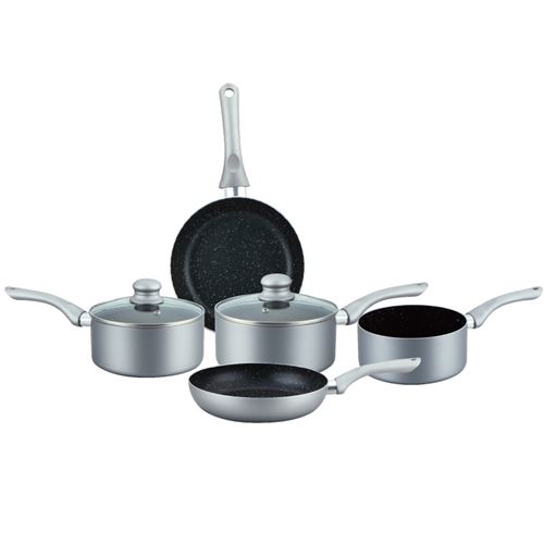 Herzberg Batterie de cuisine antiadhésive de 7 pièces avec revêtement en pierre Argent Herzberg Cooking