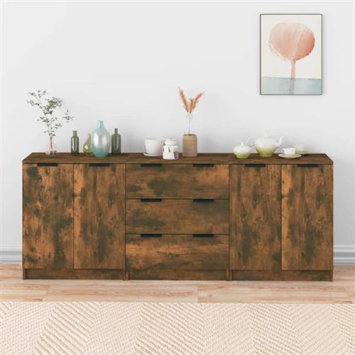 Non Communiqué Chêne Fumé Buffets 3 Pcs Bois D Ingénierie