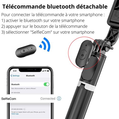 Perche Selfie Bluetooth avec Télécommande détachable Trepied