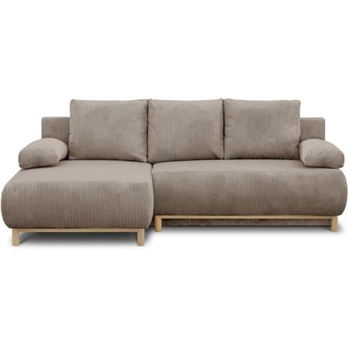 Non Communiqué Taupe Canapé D’angle Convertible Mika Modèle Mika Coffre 3 Places Velours Côtelé