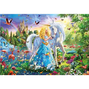 Puzzle adulte la licorne blanche et la princesse dans la foret magique - 1000 pieces - educa collection monde fantastique - chateau - 1