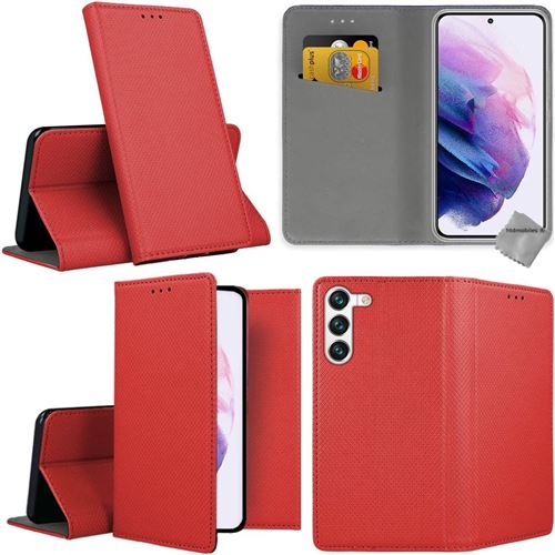 Housse etui portefeuille avec coque intérieure en silicone pour Oppo Reno 6 5G - verre trempe inclus - ROUGE MAGNET - htdmobiles