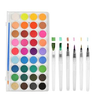Lot de 5PCS Set de Peinture Aquarelle 36 Couleurs 7pcs Peinture Brosse à L'eau Comprenant 6 Pinceaux Rechargeables avec Embouts Assortis + Palette de Peintre Amovible pour Amateurs et Artistes - 1