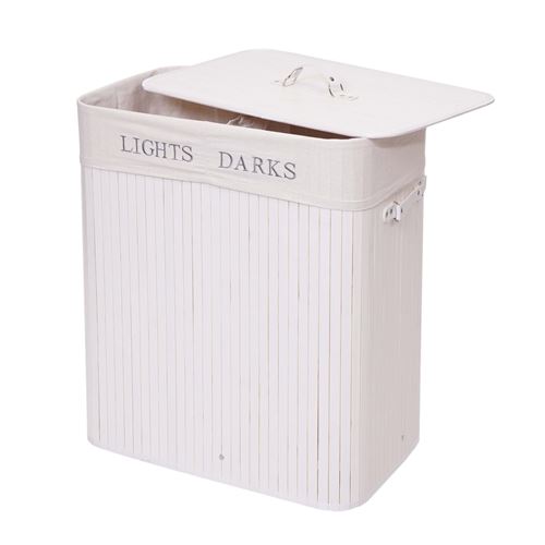 Mendler - Panier à linge - Bambou - 2 compartiments - 100L - Blanc - Image 3