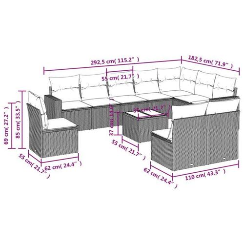 Vidaxl - Set Divani Da Giardino 11 Pz Con Cuscini In Polyrattan Nero
