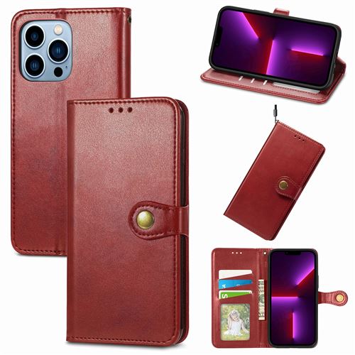 MPFRANCE Housse pour iPhone 13 Pro Rouge [Porte Carte, etui portefeuille, boucle]