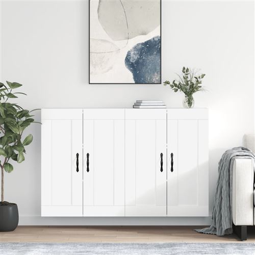 Non Communiqué Blanc Vidaxl Armoires Murales 2 Pcs Bois D'ingénierie, Armoire, Armoire Suspendue, Armoire Latérale, Armoire De Rangement, Armoire Murale Suspendue