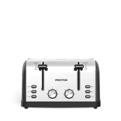 PRIXTON  Grille-pain &agrave; 4 Slice Nera, 4 Fentes extra?larges, 7 Niveaux de Brunissage, Puissance 1900 W, Design en Acier Inoxydable 