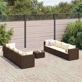 Canapé D'Angle Jardin En Résine Tressée - Modulaire Avec Coussins Marron - Housse Protection Intégrée