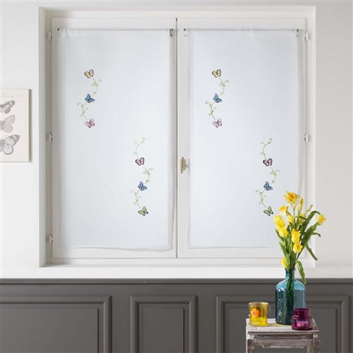 paire droite passe tringle 2 x 60 x 90 cm voile brode petits papillons