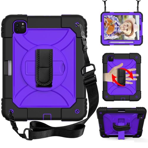 Coque en TPU avec béquille pivotante à 360° et sangle noir/purple pour votre Apple iPad Pro 11 pouces (2020)/(2018)