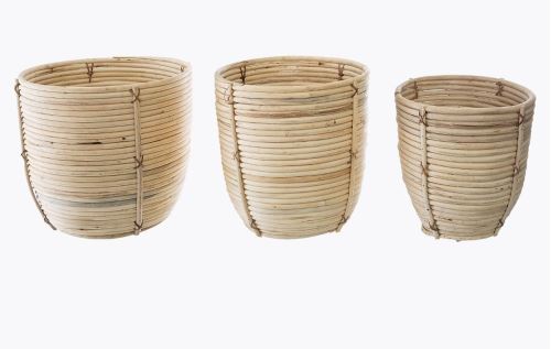 Lot de 3 pots en rotin coloris naturel -PEGANE-