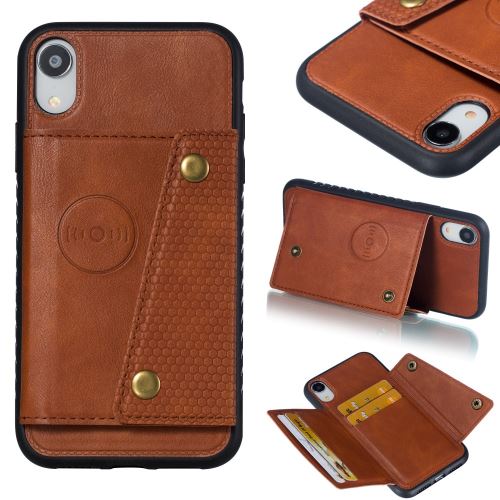 Coque en TPU + PU avec béquille et porte-cartes marron pour votre Apple iPhone XR 6.1 pouces