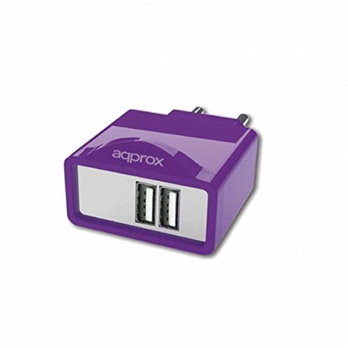Approx appUSBWALL21P Intérieur Violet Chargeur de téléphones Portables - Chargeurs de téléphones Portables (Intérieur, Secteur, 5 V, Violet)