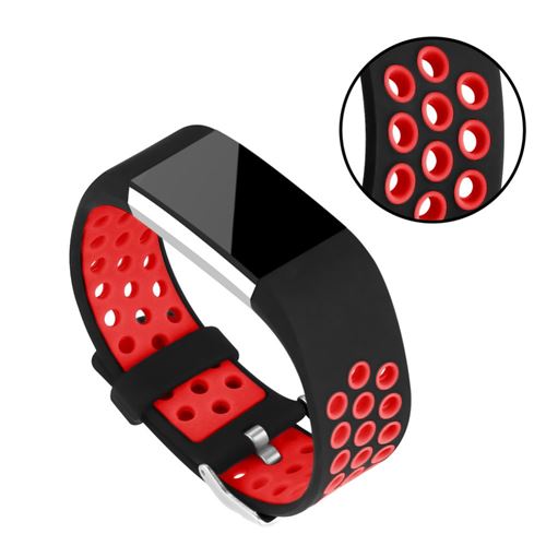 Bracelet en silicone le sport bi-couleur souple à plusieurs trous rouge pour votre Fitbit Charge 2