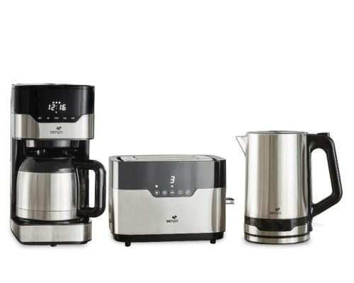 Set petit déjeuner cafetière programmable isotherme SYBF-CM009 + Grille-pain tactile et ses deux fentes larges SYBF-T022 + bouilloire électrique Inox SYBF-K037