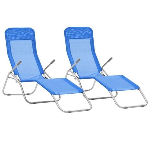 Vidaxl Bleu Chaises Longues Pliables 2 Pcs Textilène - Image 1