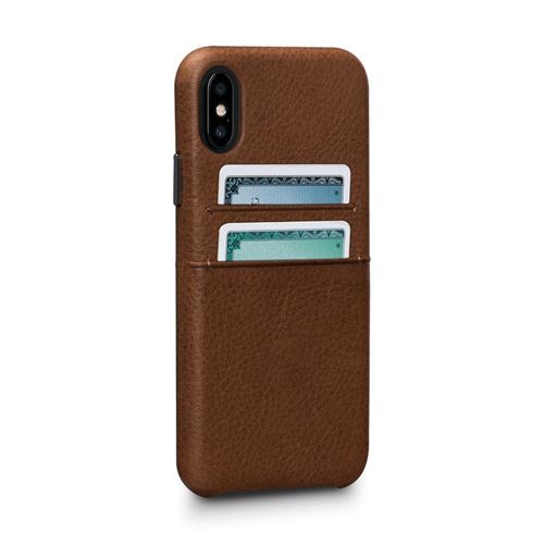 Coque pour iPhone Xs / iPhone X en cuir véritable porte-cartes marron Sena Cases