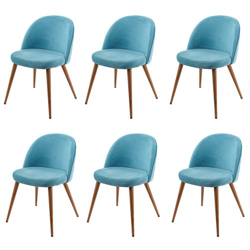 6x chaise de salle à manger MENDLER HWC-D53 en velours bleu turquoise