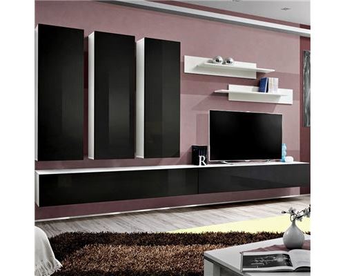 Ensemble TV noir et blanc BUDONI - L 320 x P 40 x H 190 cm