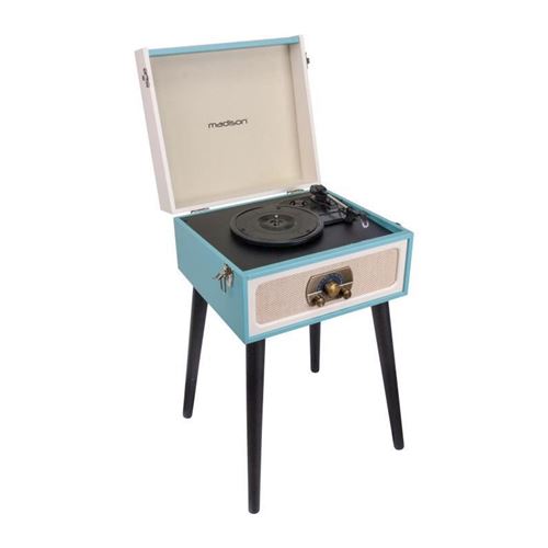platine dj 10-5560ma meuble tourne-disques - bluetooth, usb & tuner fm - meuble vintage - bleu