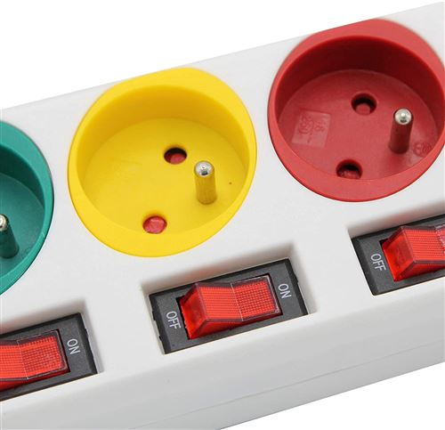 Bloc Multiprise Trio Color avec Interrupteurs Individuels - 3 Prises + 2  Ports USB 2 A Stickers Inclus - Certifie CE et RoHS - 23 x 8 CM - Blanc -  Prise, multiprise et accessoires électriques - Achat & prix