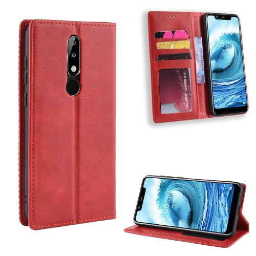 Etui en PU style rétro auto-absorbé rouge pour votre Nokia 5.1 Plus/X5