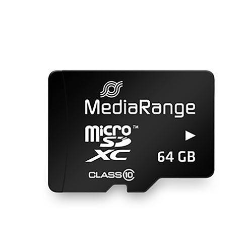 MediaRange - Carte mémoire flash (adaptateur microSDXC vers SD inclus(e)) - 64 Go - Class 10 - micro SDXC - noir