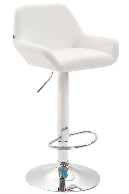 Tabouret de Bar Braga en Similicuir - Hauteur réglable Pivotant- Piètement en Métal Chrome - Couleur d'assise Blanc