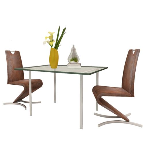vidaXL Chaise de salle à manger 2pcs Forme d'H Cuir synthétique Marron