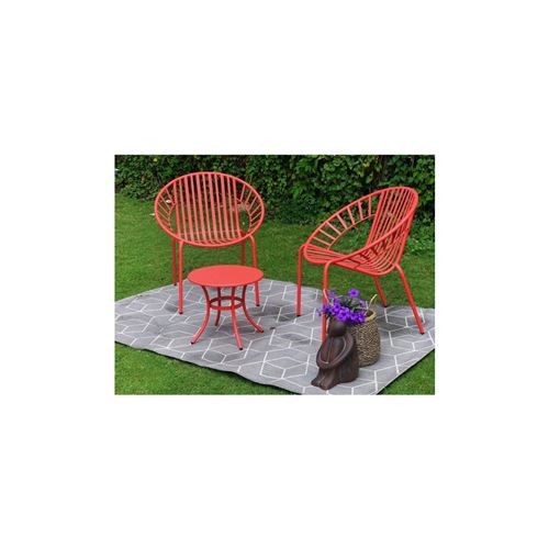 Opoa Salon De Jardin 2 Places - 2 Fauteuils Et Une Table Basse En Metal - Corail