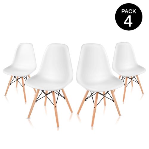 Pack 4 chaises blanches design nordique Sena pour salon balcon terrasse - McHaus