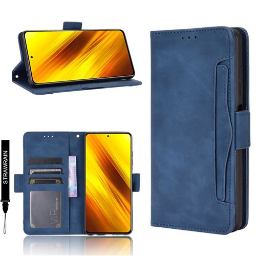 Coque Etui Pour Xiaomi POCO X3 NFC / POCO X3 à rabat cuir PU Portefeuille Magnétique 5 Emplacement Cartes - Bleu