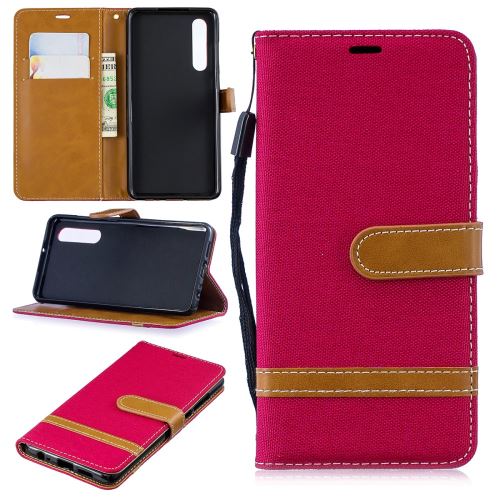 Etui en PU jean bicolore en tissu flip rouge pour votre Huawei P30