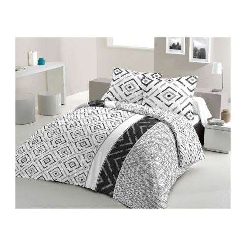 LOVELY HOME Parure de couette Coton ETHNO - Gris - 200x200 cm
