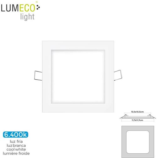 Mini downlight LED Lumeco 6 W 320 lumens carré 12 cm 6400 K cadre blanc