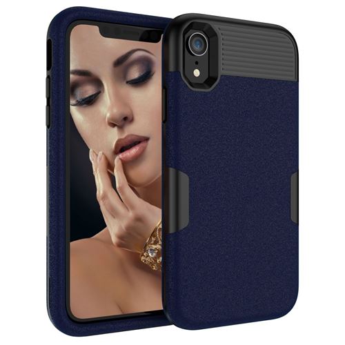 Coque en silicone surface mate 3 en 1 hybride antichocs noir/bleu pour votre Apple iPhone XR 6.1 inch