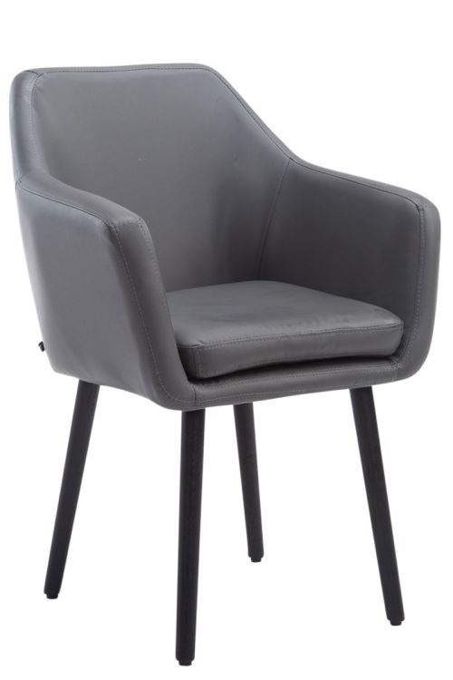 Chaise de salle à manger Utrecht Similicuir - Piètement en bois de chêne Noir - Siège Gris