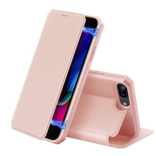 Etui en PU flip magnétique avec porte-carte rose pour votre Apple iPhone 7 Plus/8 Plus 5.5 pouces