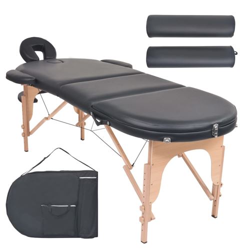 vidaXL Table de massage pliable 10 cm d'épaisseur et 2 traversins Noir