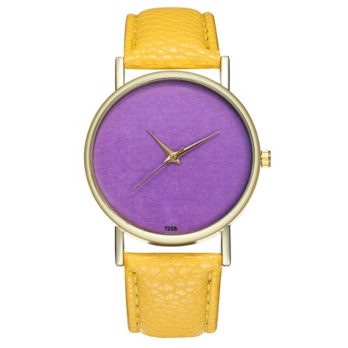 Montre à bracelet en cuir de style classique simple pour hommes, à la mode, à quartz T255-Ajaune