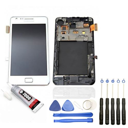 Visiodirect® Ecran complet: Vitre + LCD sur châssis compatible avec Samsung Galaxy S2 BLANC+ Kit outils + Colle B7000 Offerte