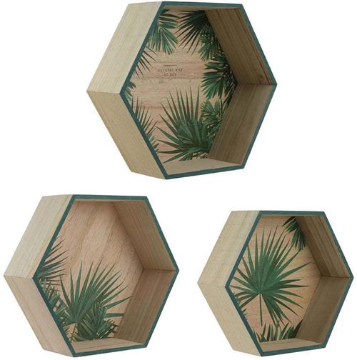 Totally Addict - Etagère hexagonale en bois Jungle (Lot de 3)