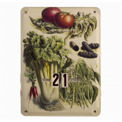 Plaque Publicitaire Murale Calendrier Motif Legumes en Metal 1x27,5x37cm
