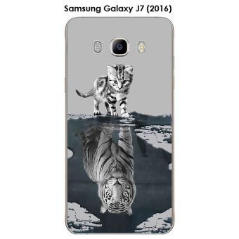 Coque Samsung Galaxy J7 (2016) design Chat Tigre Blanc fond gris